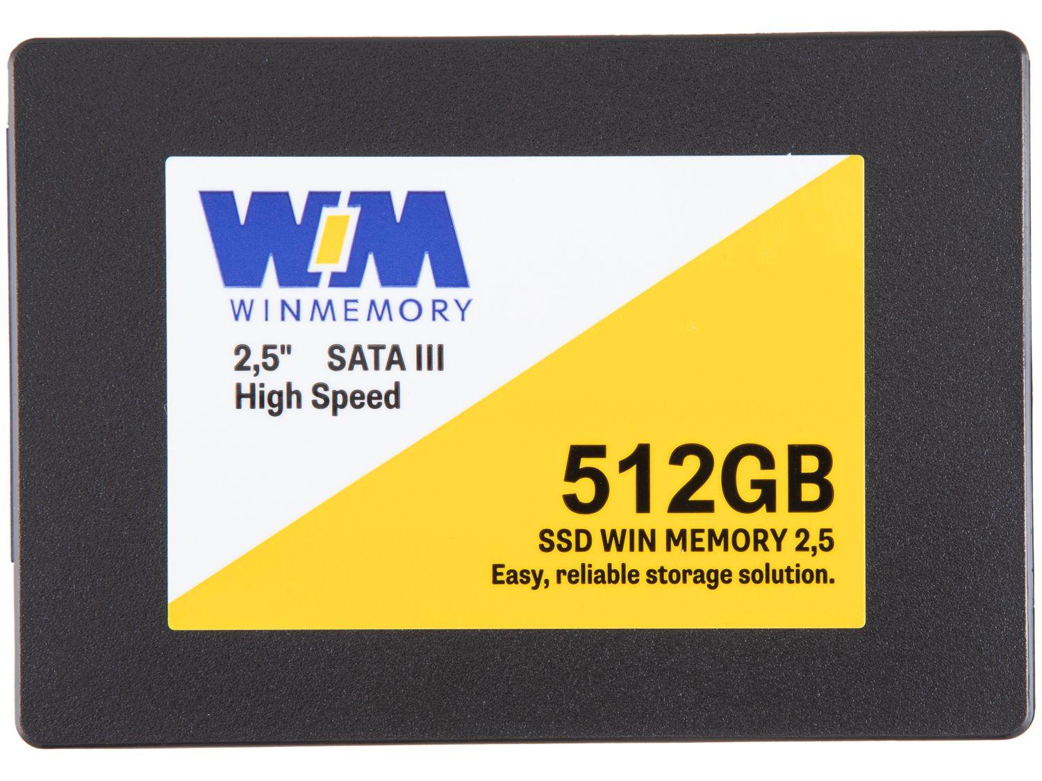 SSD 512GB WIN MEMORY SATA 2,5” Leitura 560MB/s Gravação 540MB/s