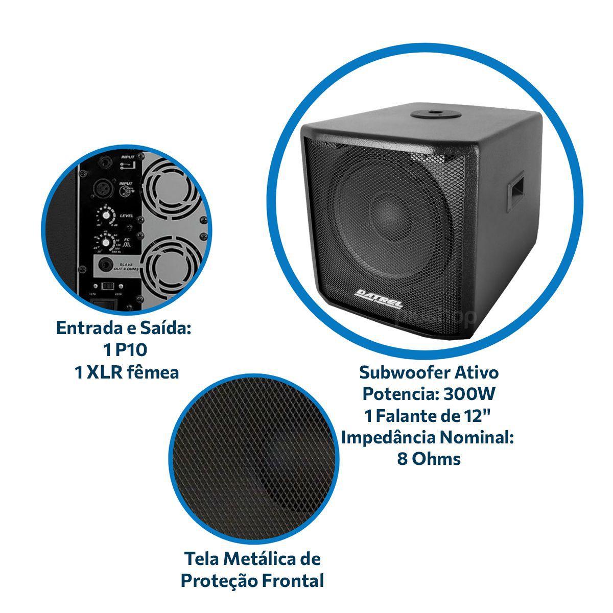 Subwoofer Grave Ativo Falante Profissional Amplificado 300W Datrel
