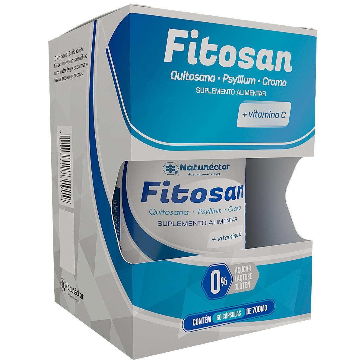 Imagem de Suplemento Alimentar com Proteínas Vitamina C Fitosan Quitosana Psyllium Cromo Original Natural 100% Puro 60 Cápsulas