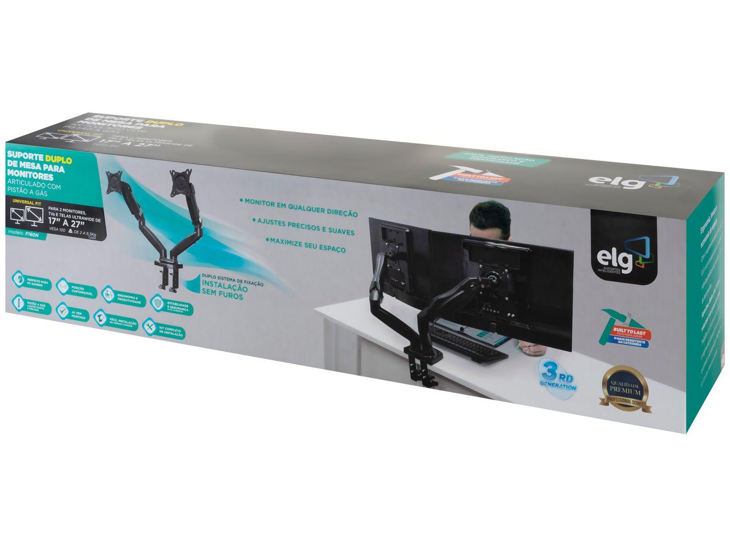 Suporte Ergonômico Articulado de Mesa com Pistão a Gás para 2 Monitores de 17” a 35” F160N