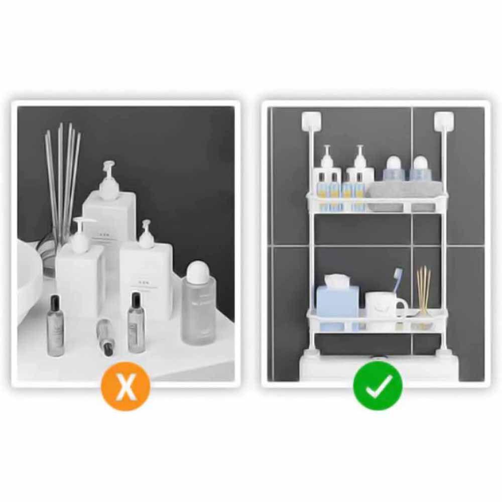 Imagem de Suporte Rack Estante Prateleira Organizador Banheiro Cozinha 2 Andares Parede Resistente Multiuso Casa Decoraçao