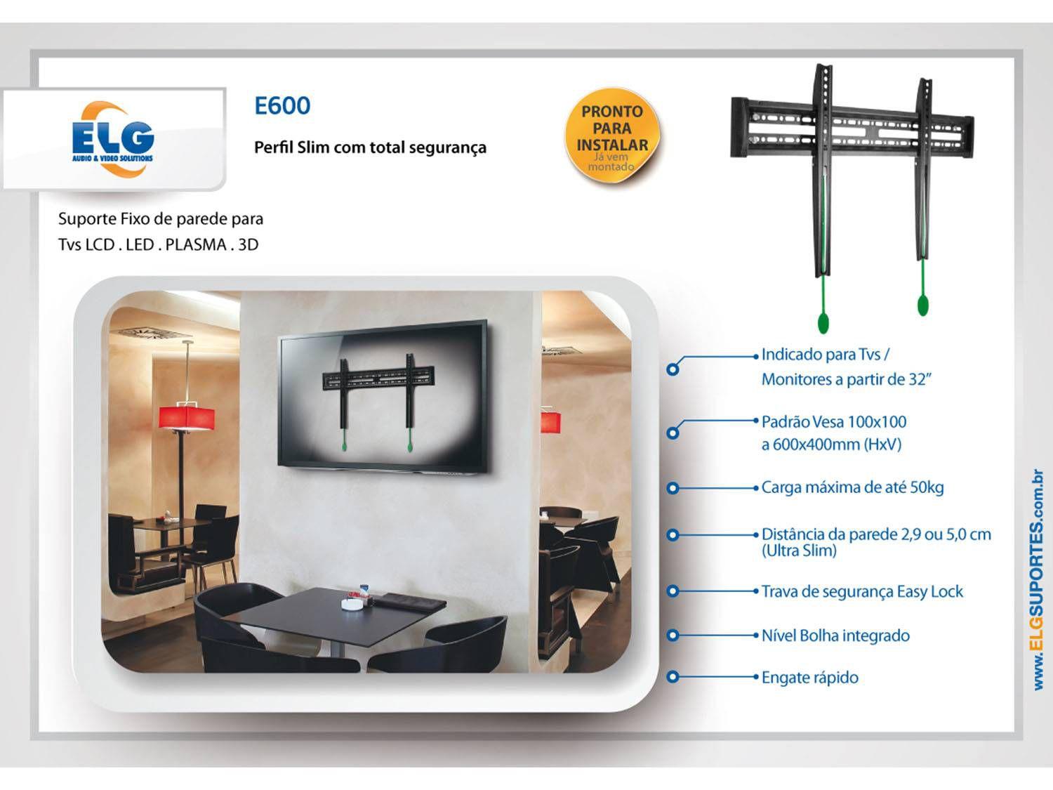 Suporte TV LED/PLASMA/LCD 15 a 32 Polegadas Vesa 200 Preto ELG