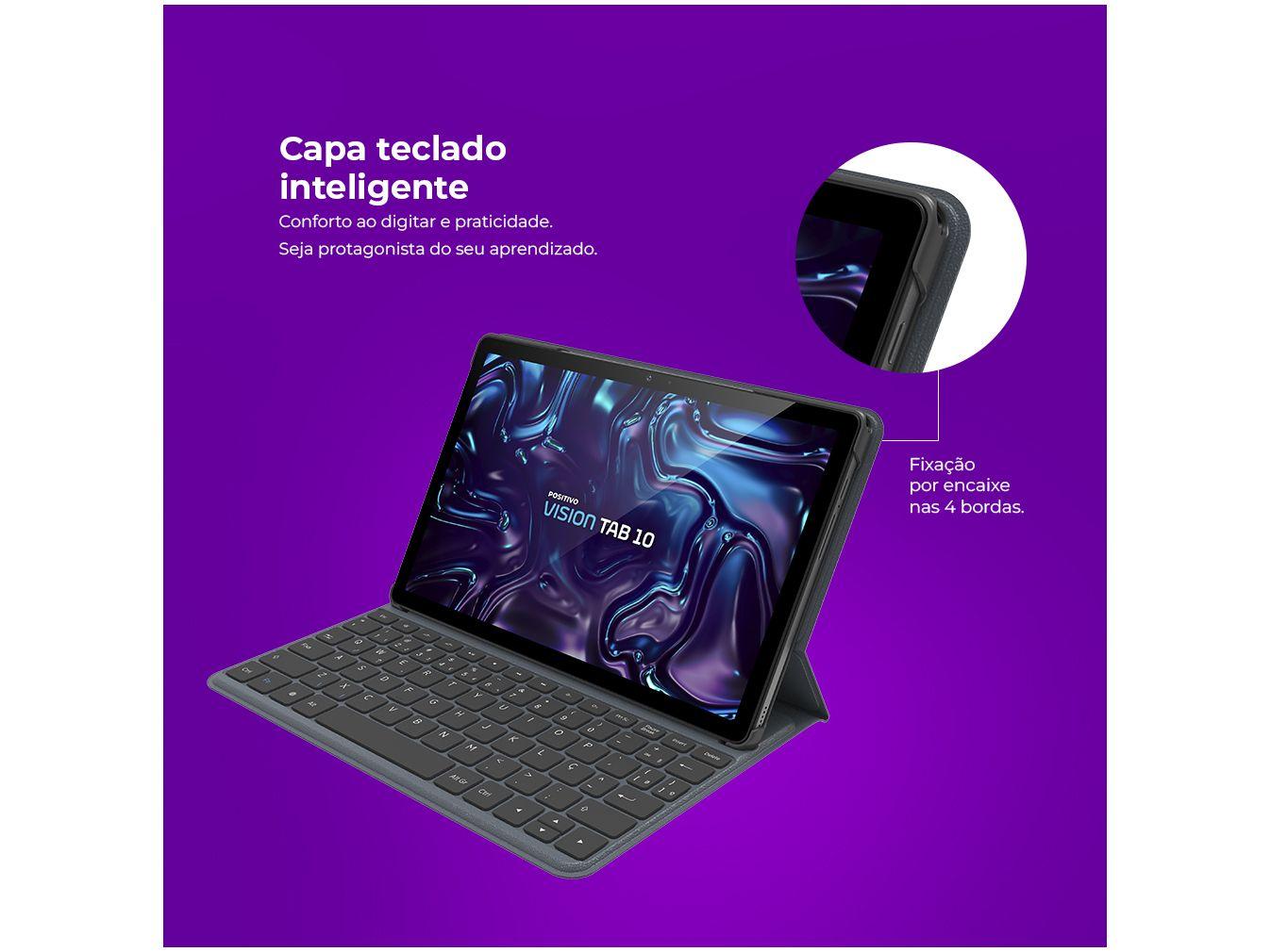 Tablet Positivo Vision Tab com Capa Teclado 10,1" 128GB 4GB RAM Android 13 Octa Core Wi-Fi 4G