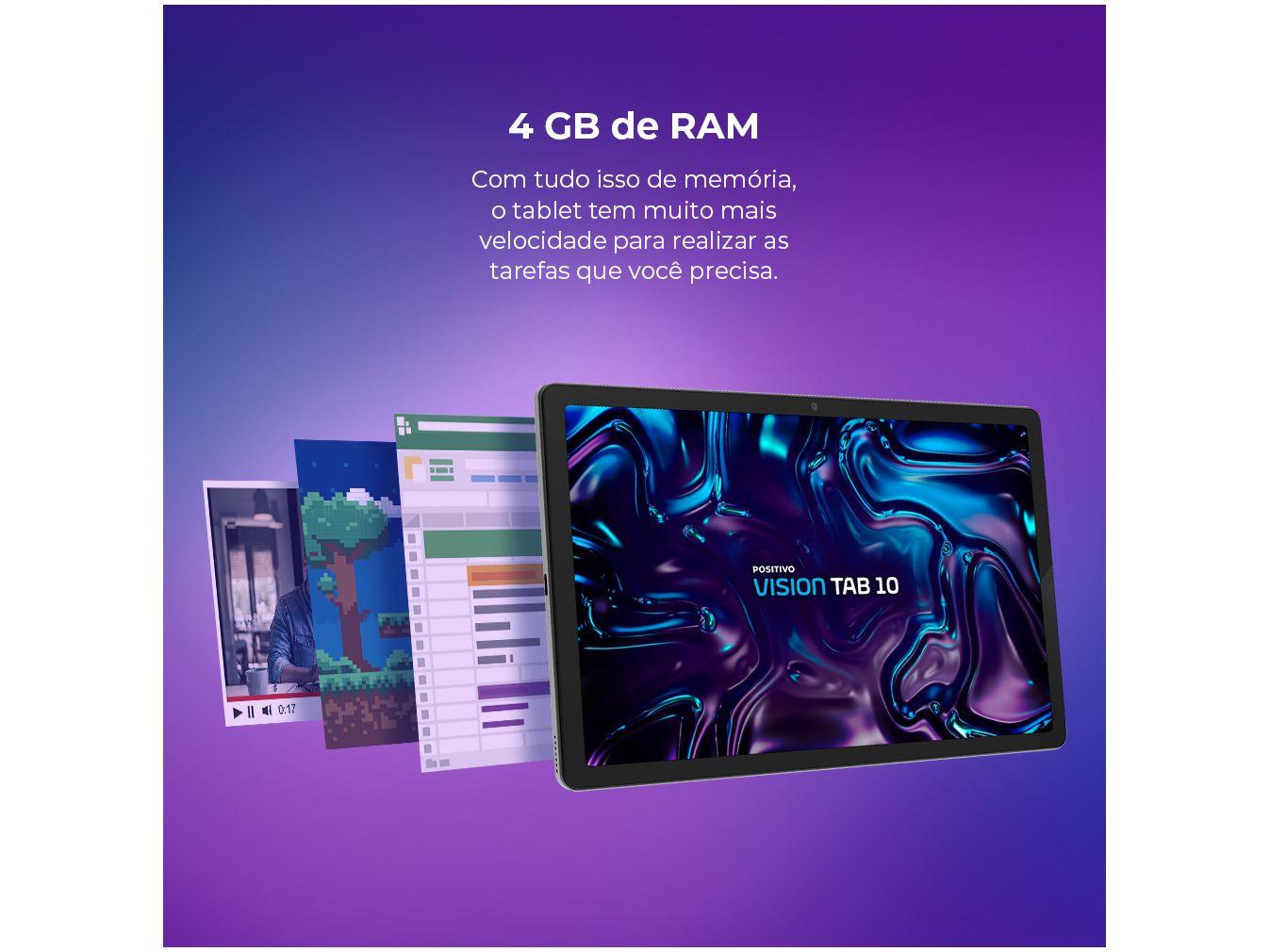 Tablet Positivo Vision Tab com Capa Teclado 10,1" 128GB 4GB RAM Android 13 Octa Core Wi-Fi 4G