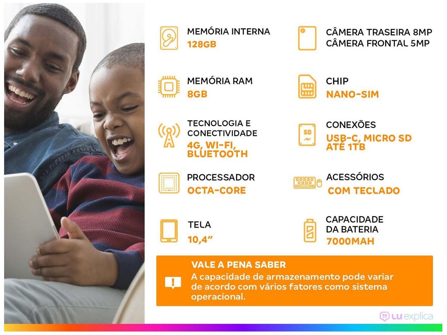 Tablet Vaio TL10 com Teclado de Conexão Inteligente 10,4" 128GB 8GB RAM Android 13 Octa-Core Wi-Fi 4G