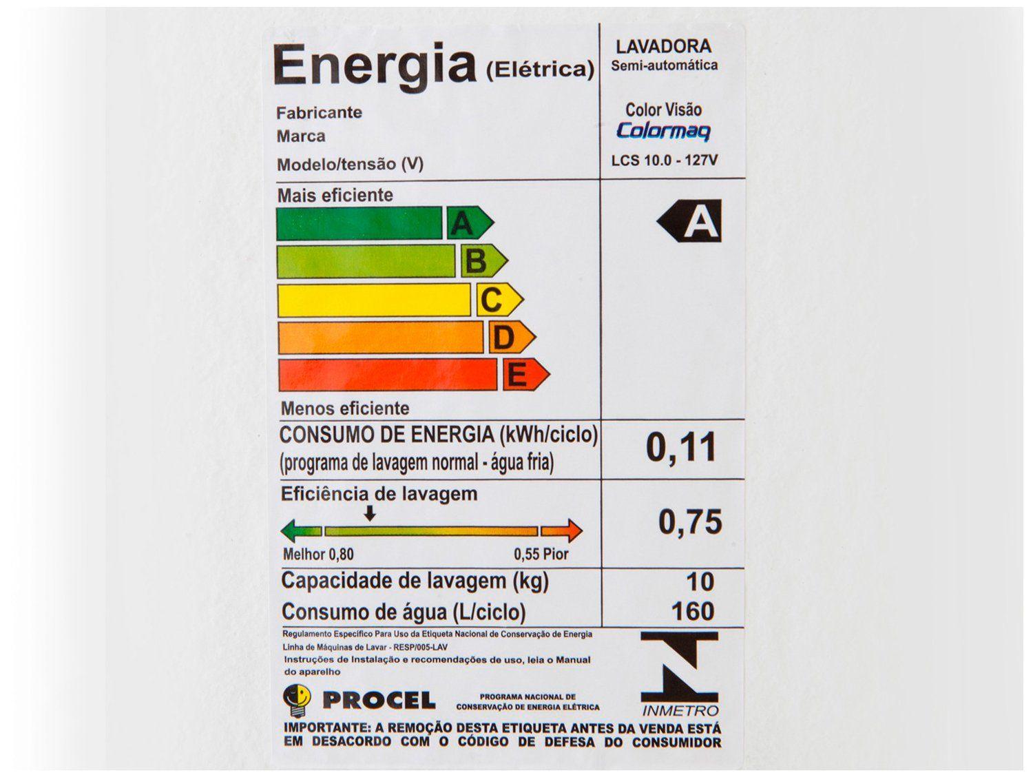 Tanquinho de Lavar Roupas Colormaq 10kg LCS