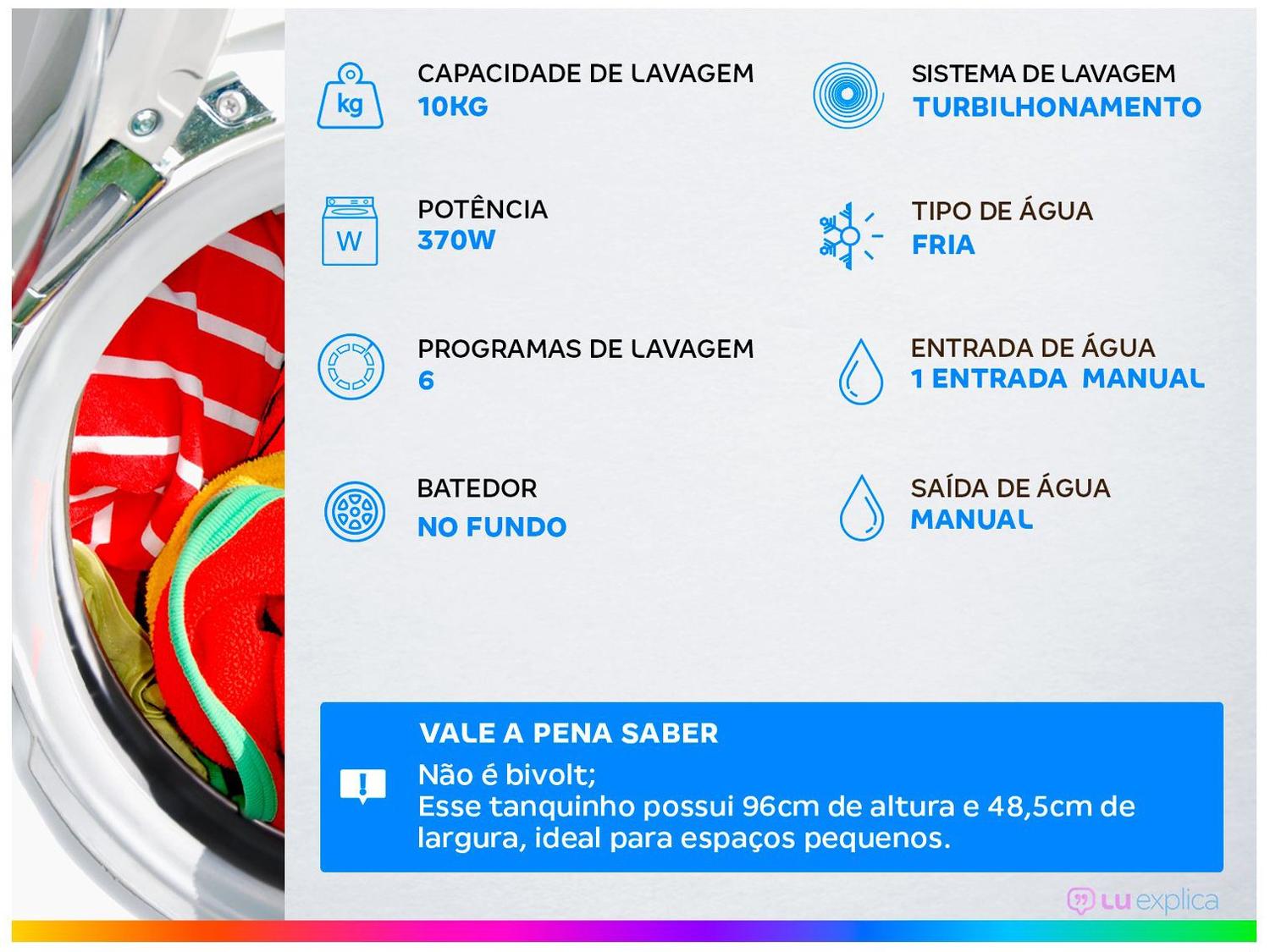 Tanquinho de Lavar Roupas Colormaq 10kg LCS