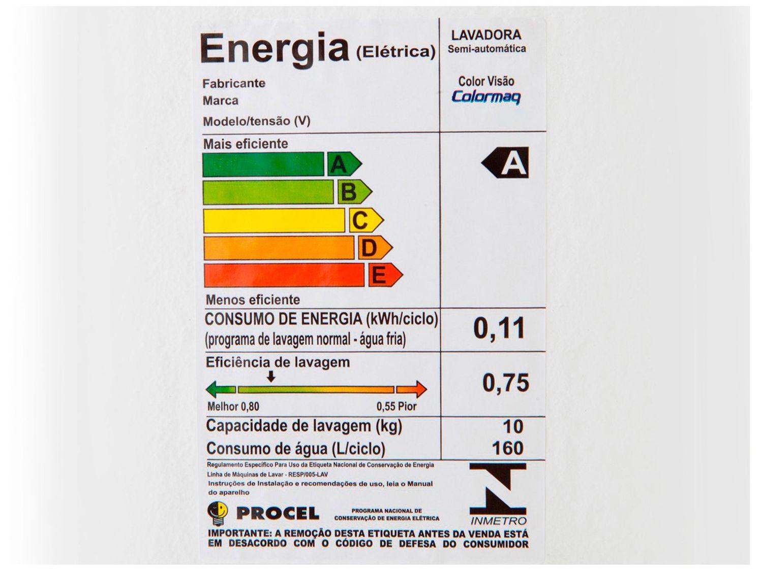 Tanquinho de Lavar Roupas Colormaq 10kg LCS