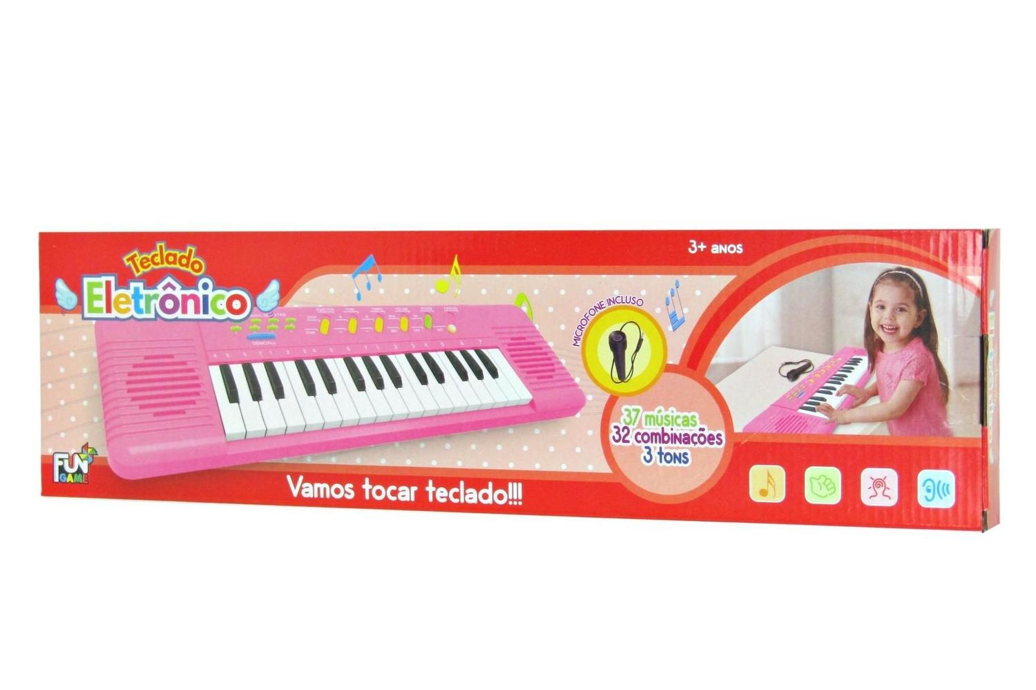 Teclado Infantil Musical Piano 37 Músicas com Microfone Rosa