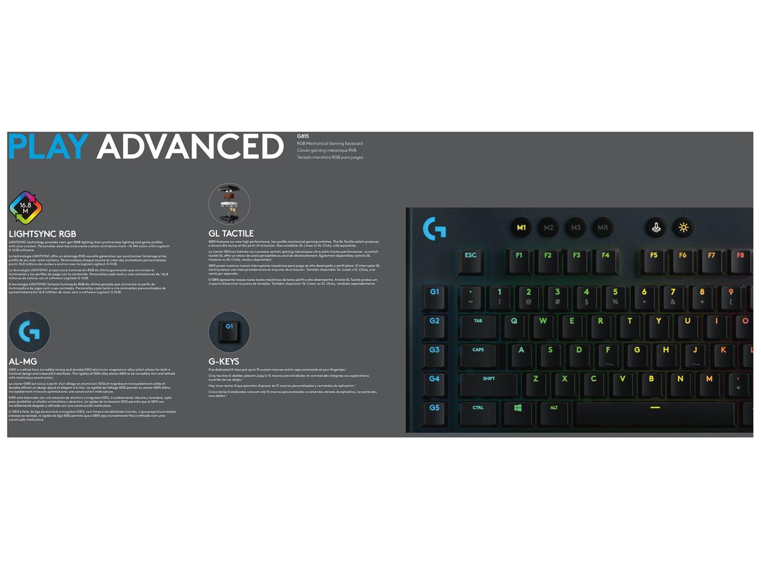 Teclado Mecânico Gamer Logitech ABNT2 Preto G815