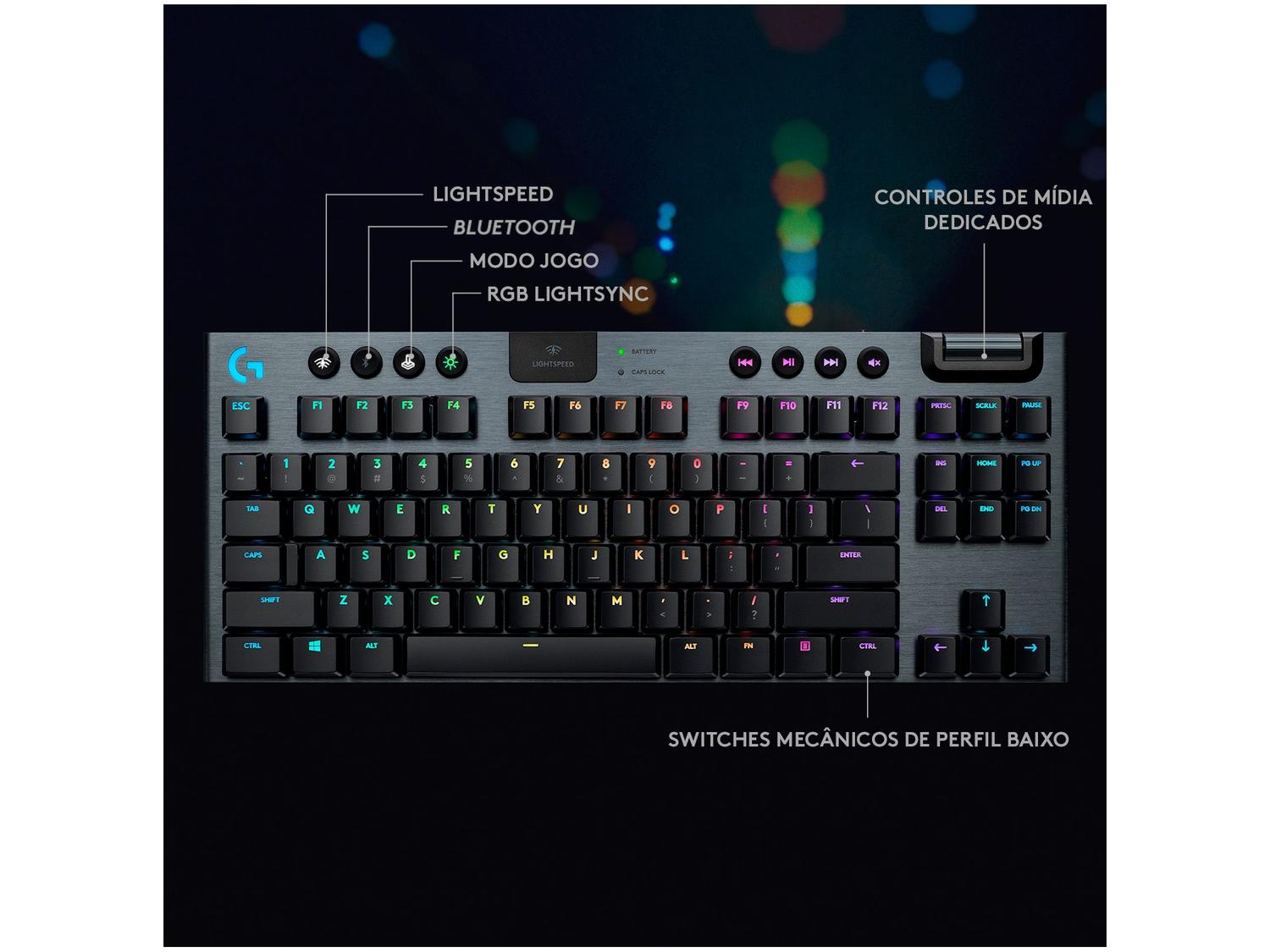 Teclado Mecânico Gamer sem Fio Logitech RGB