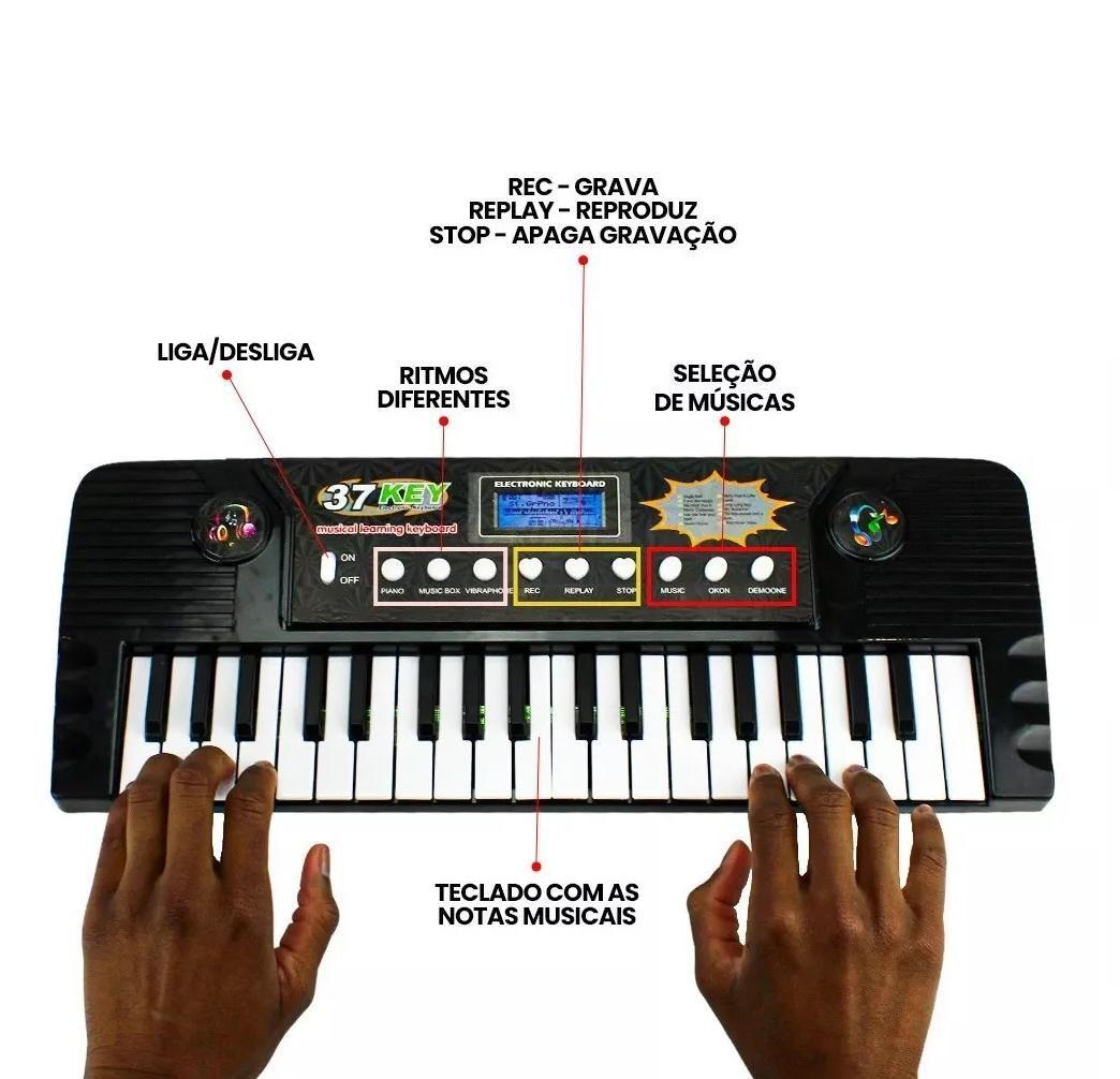 Brinquedo Teclado Piano Musical Infantil Com Microfone Karaokê 37