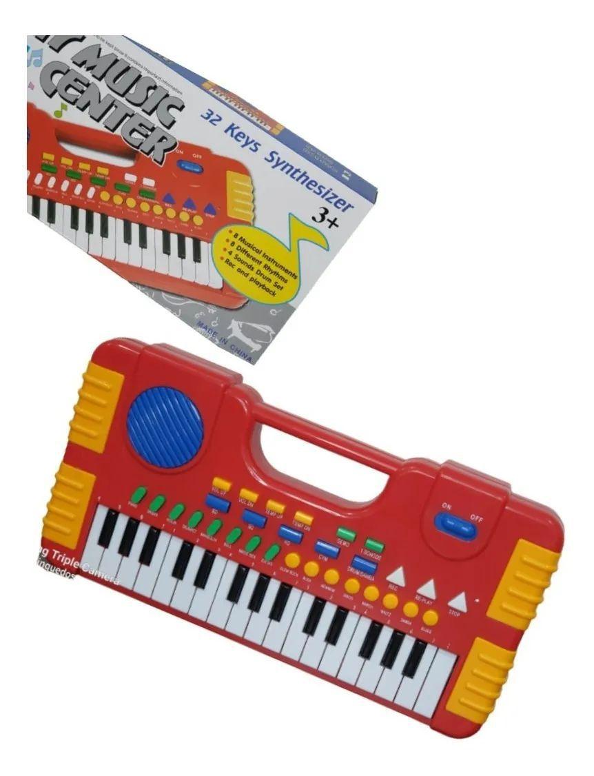 Teclado Piano Musical Infantil Eletrônico 37 Teclas com Microfone (Vermelho)