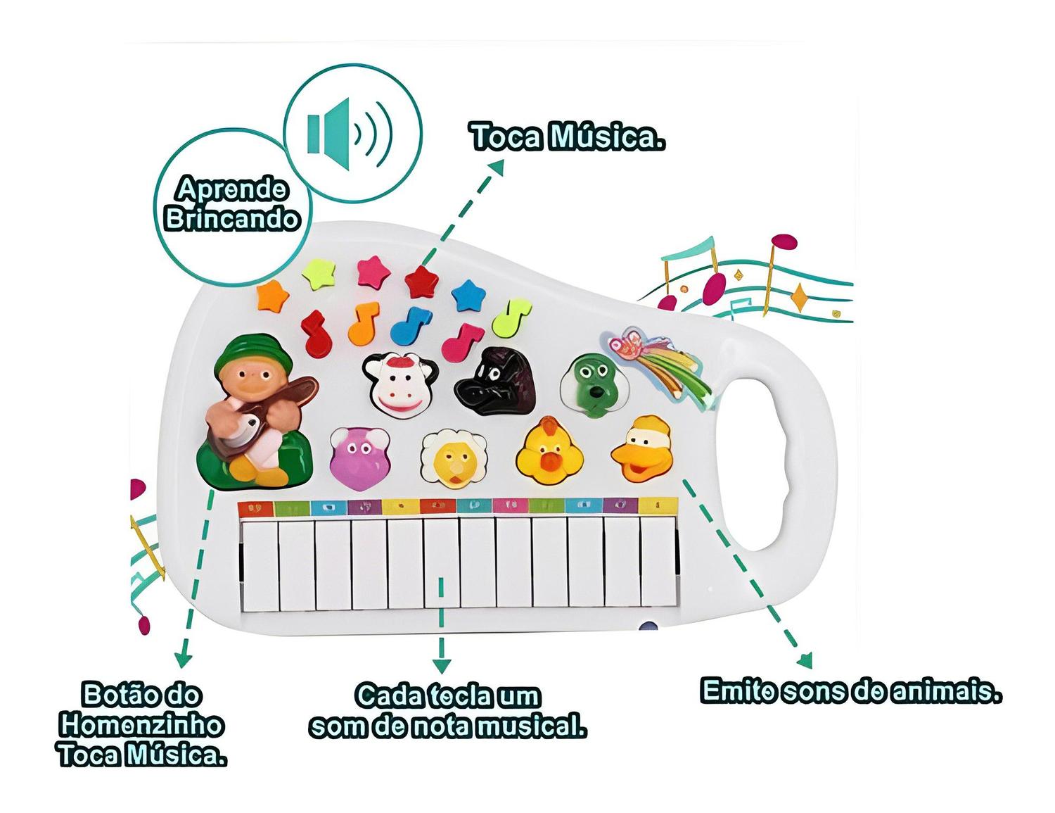 Piano Infantil Teclado Musical Bebê Ia Ia O Bichos em Promoção na