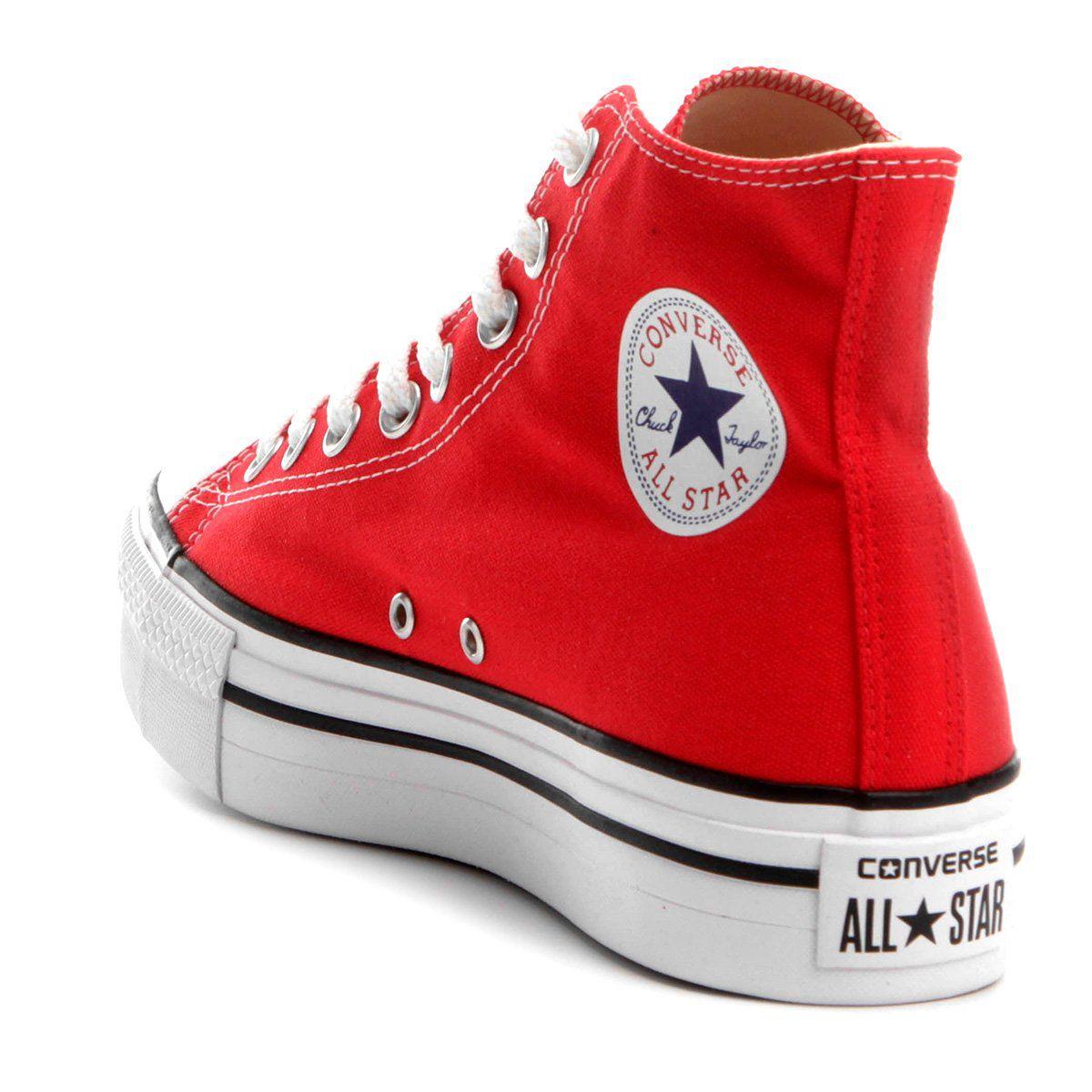all star plataforma vermelho cano alto