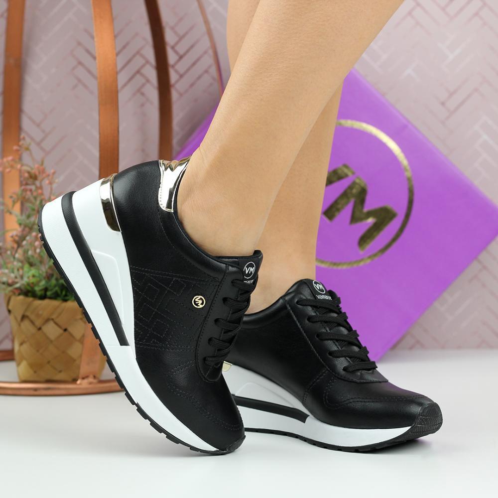 Tenis Anabela Via Marte Preto/preto/prata Feminino 21-1202