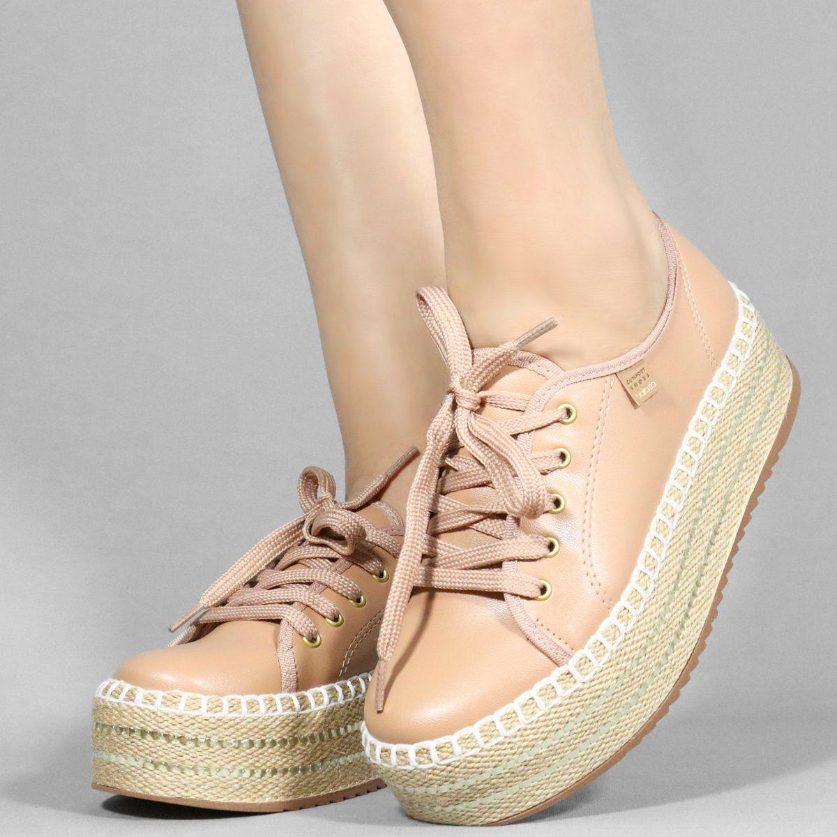 Tênis Vizzano Tenis Flatform Salto Corda Anabela Vizzano TÃªnis