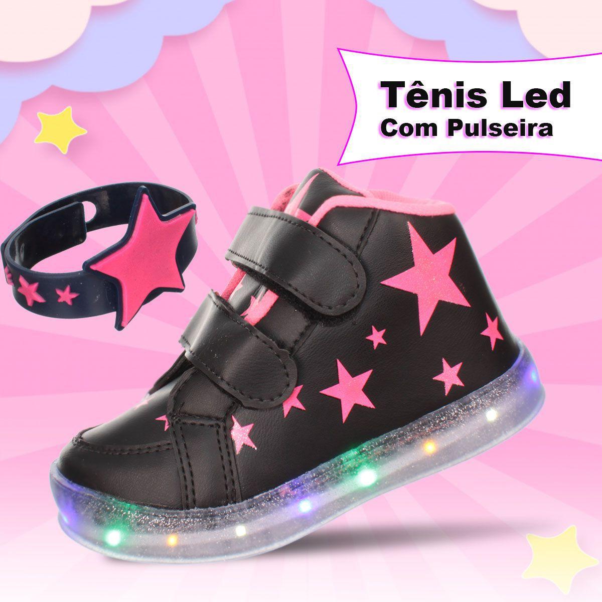Tenis Bota Botinha de Led Infantil Feminina Com Pulseira Estrela - Pemania  - Moda Infantil - Magazine Luiza