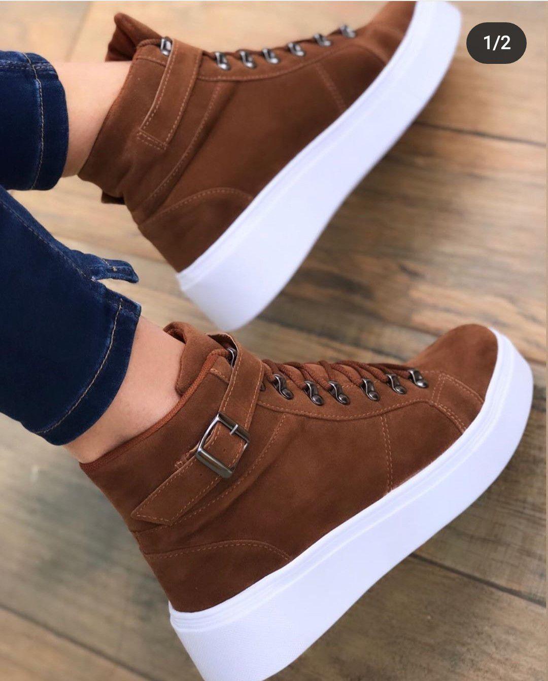 Tênis Botinha Cano Alto Plataforma Casual Feminino em Nobuck Caramelo -  BELLO SAPATILHAS - Moda Feminina - Magazine Luiza