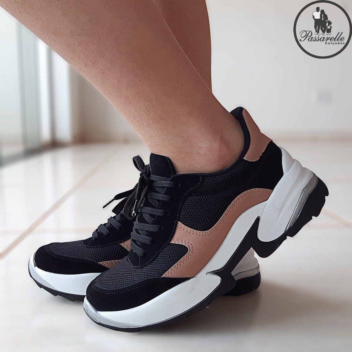 Tênis Casual Feminino Via Marte Conforto Urbano Solado Alto Flatform  Tratorado 20 4001 - Preto/Areia - Tênis Feminino - Magazine Luiza