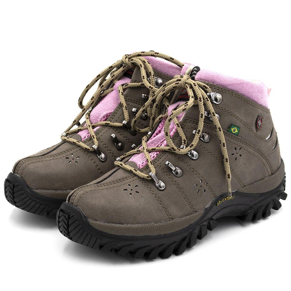 tênis adventure feminino cano alto marrom com rosa