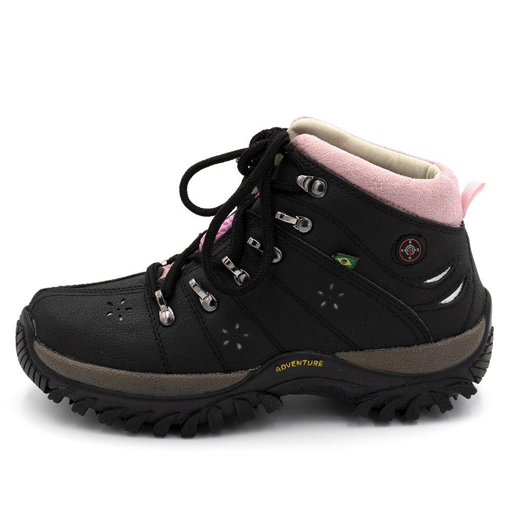 coturno adventure feminino tênis cano alto preto com rosa