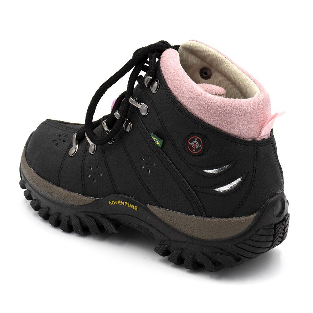 coturno adventure feminino tênis cano alto preto com rosa
