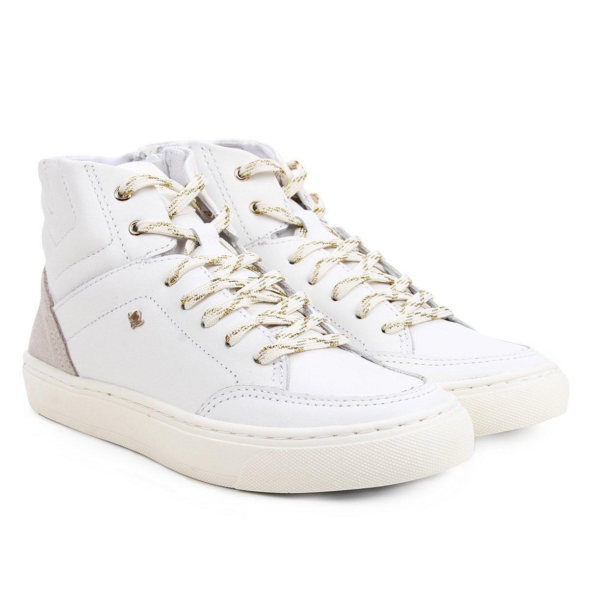 tenis couro cano alto cravo e canela