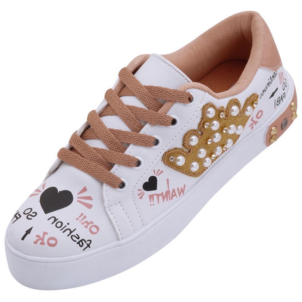 Tenis de Coroa em Pedraria - Branco e Rosê - Bkr - Outros Moda e Acessórios - Magazine Luiza