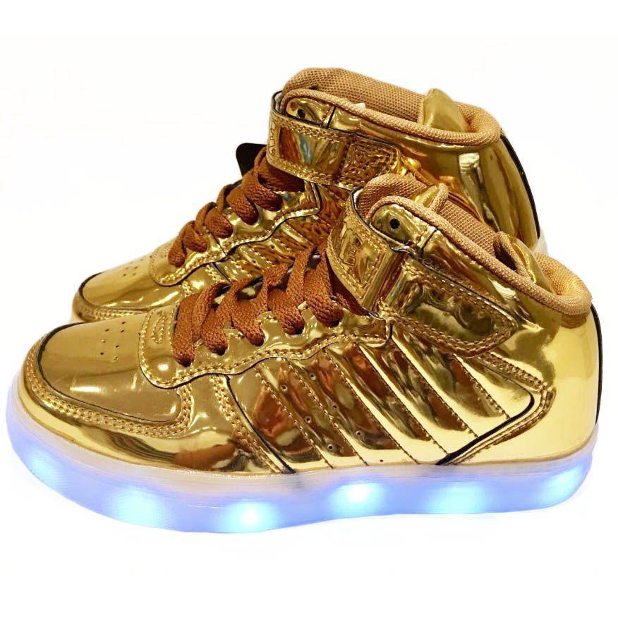 tenis led dourado