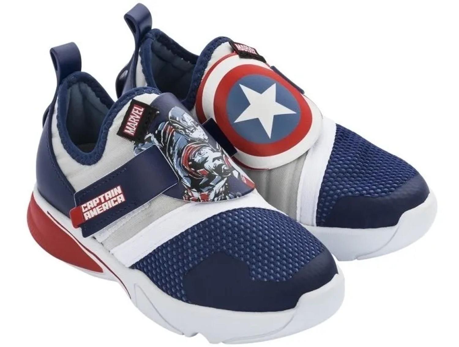 Tênis Infantil Marvel Capitão América Mania 22304 - Cor:Branco/Azul -  Tamanho:23/24 - Grendene Kids - Calçados Infantis - Magazine Luiza