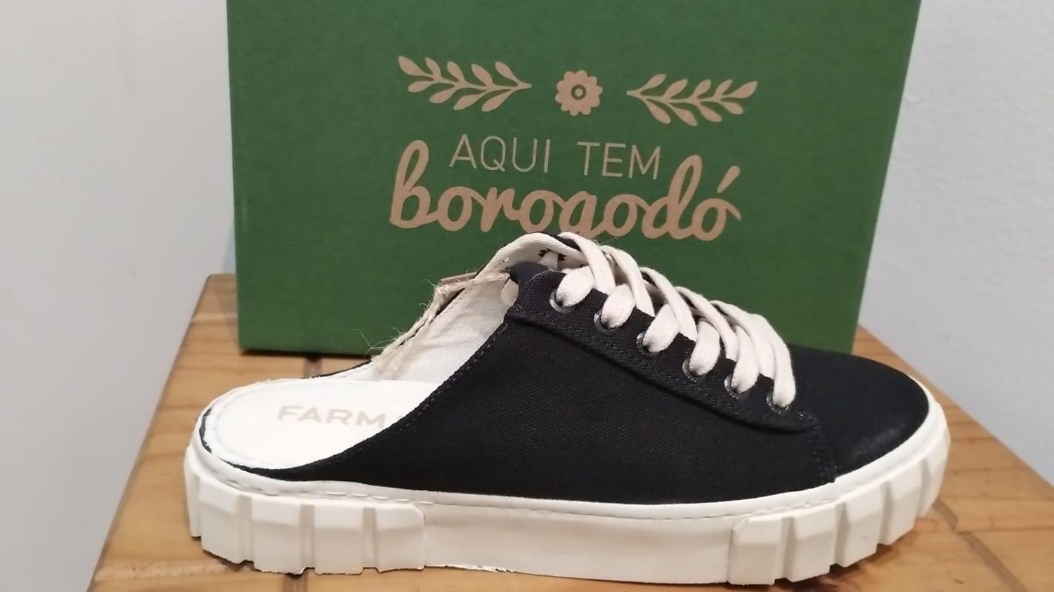 Mule Feminino Tenis Farm Mule Preto Tenis Mule Cadarço Preto Farm