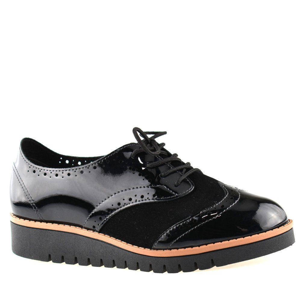 Tênis Oxford Feminino Preto de Verniz - Queima de Estoque
