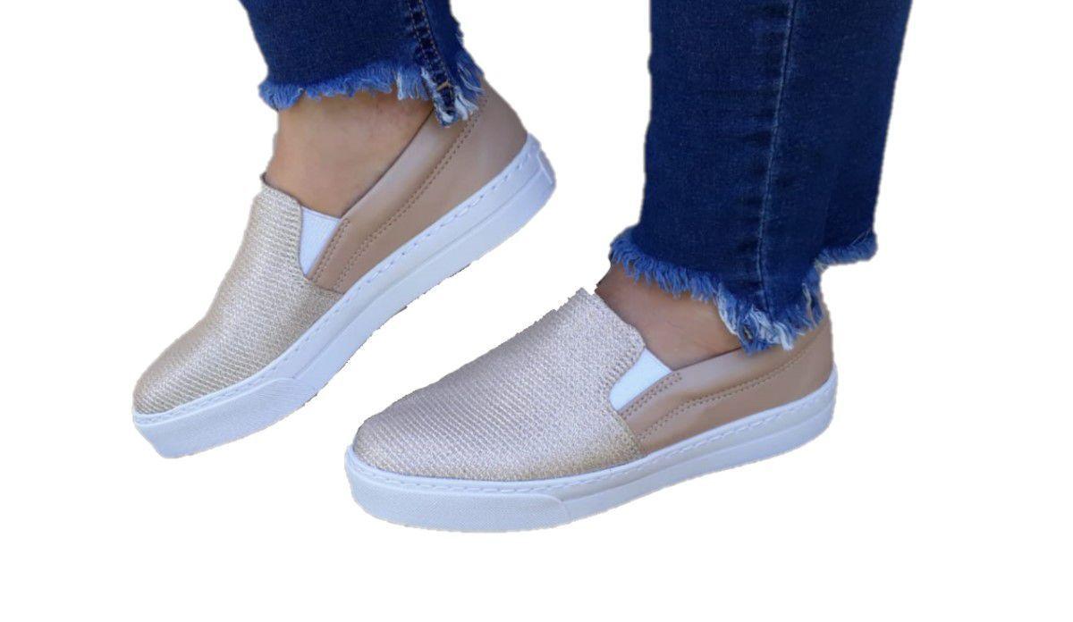Tênis Slip On Feminino Iate Nude Glitter Flatform - Diva Sapatilhas -  Slipper / Slip On Feminino - Magazine Luiza