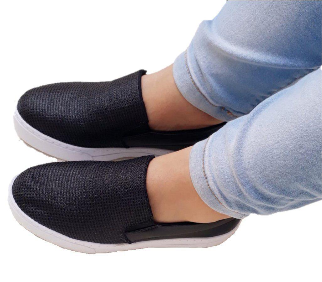 Sapatilha Slip On Glitter Preta - OKay Calçados