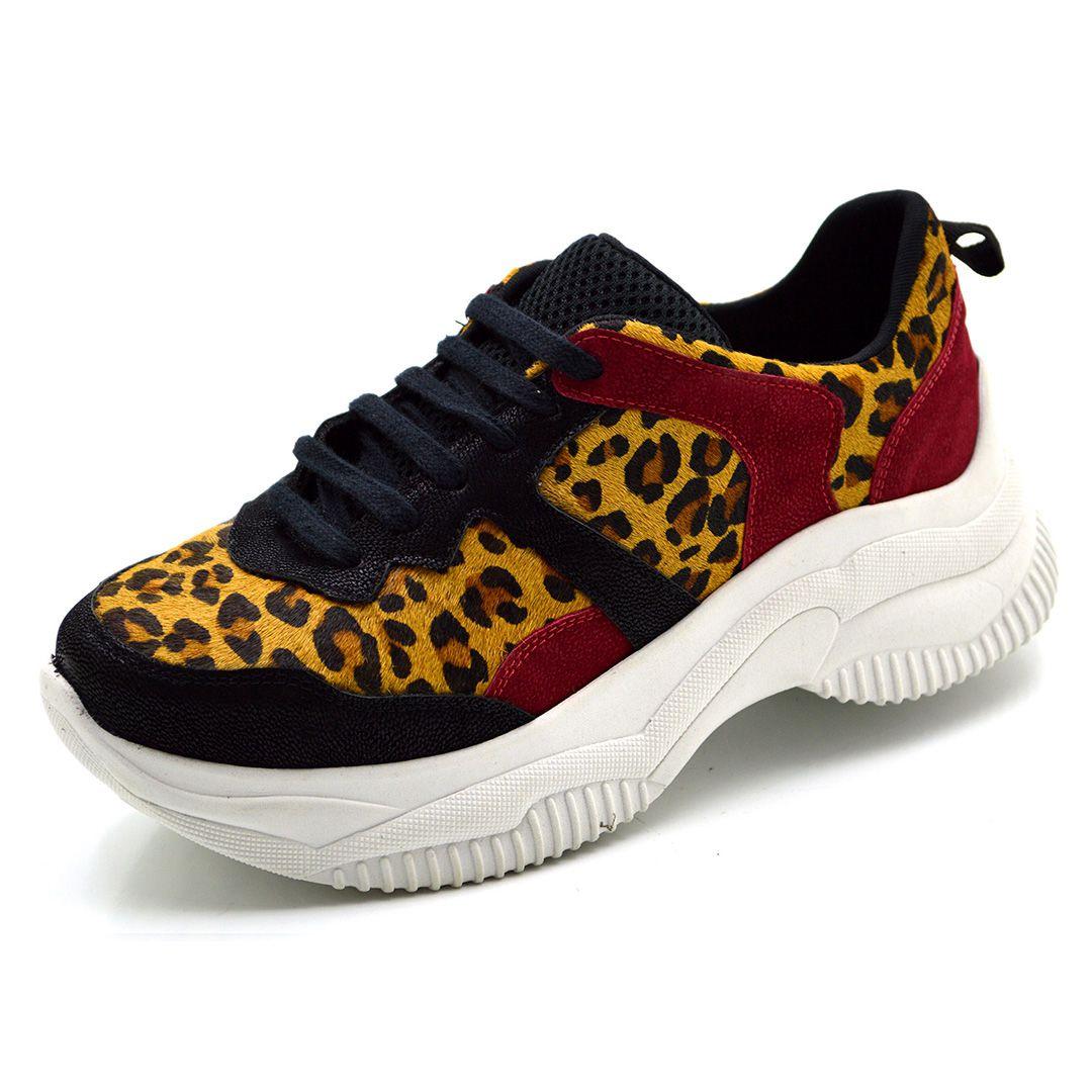 tênis chunky sneaker onça detalhe vermelho