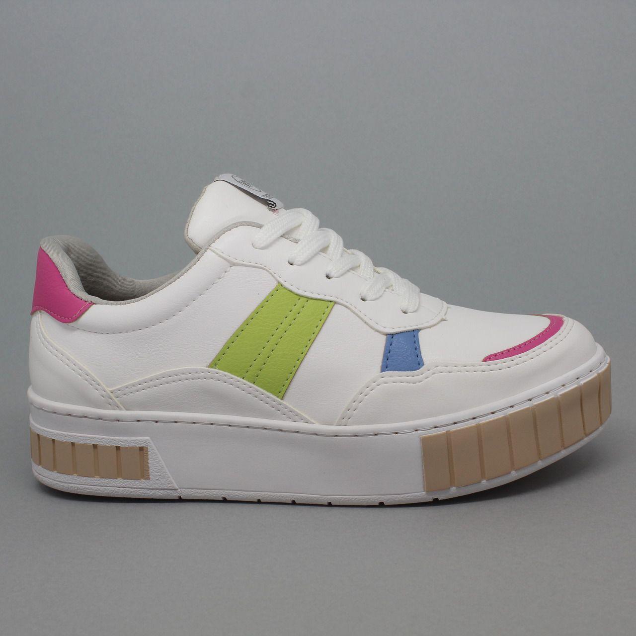 Tênis Via Marte Plataforma Juliette Branco/Colorido - Rio Sul Calçados