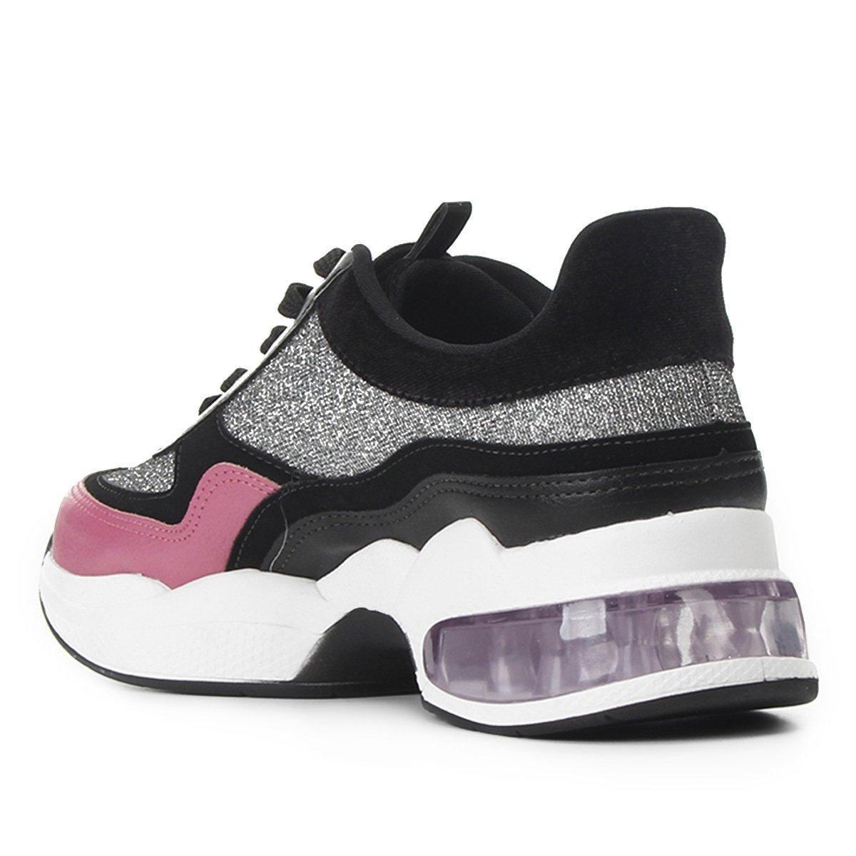 tenis via marte preto com glitter