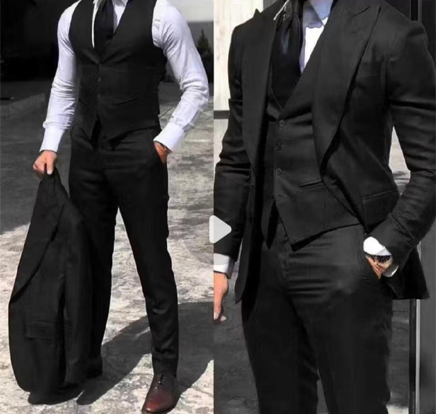 Terno Noivo Preto Com Colete Terno Social Premium Completo Com