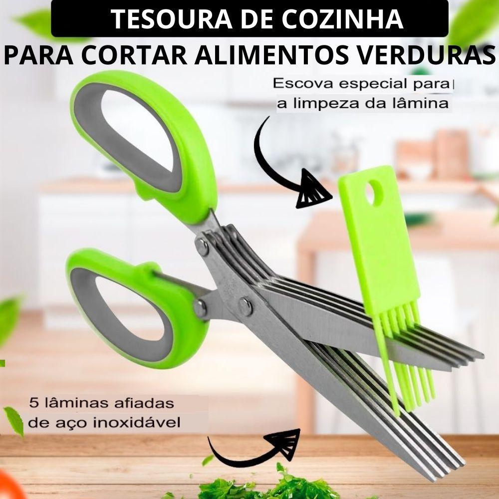 Imagem de Tesoura Para Picar Alimentos Temperos E Ervas 5 Lâminas Aço