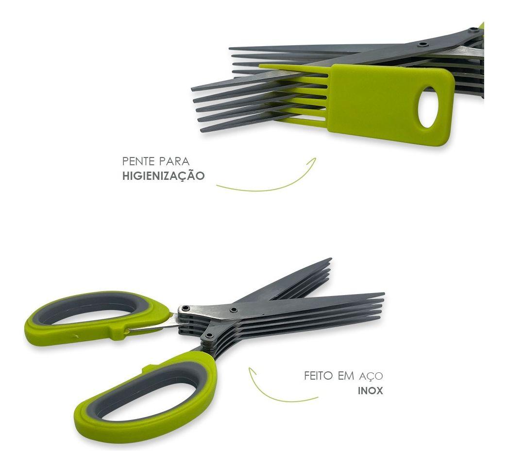 Imagem de Tesoura Para Picar Alimentos Temperos E Ervas 5 Lâminas Aço