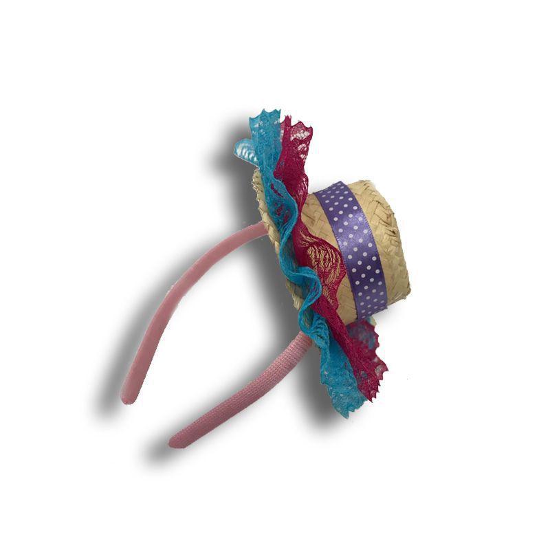 Tiara Junina com Chapeuzinho de Palha Colorida Extra Festas