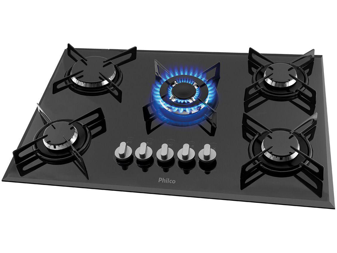 Cooktop 5 Bocas Philco a Gás GLP Preto - Design Bisotê