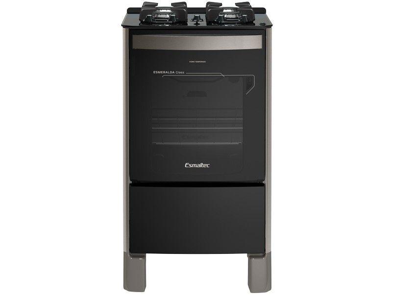 Fogão 4 Bocas Mesa de Vidro Esmaltec Preto - Acendimento Automático Esmeralda Glass