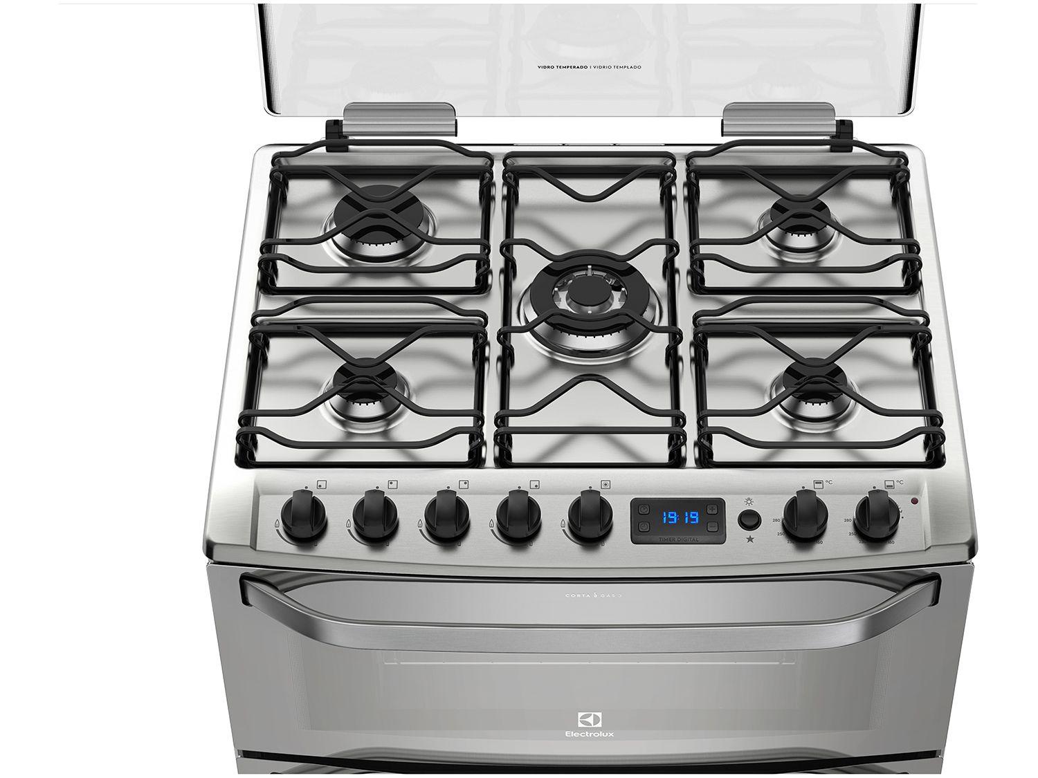 Fogão 5 Bocas Electrolux 76XDR Forno Duplo Grill TriplaChama Timer