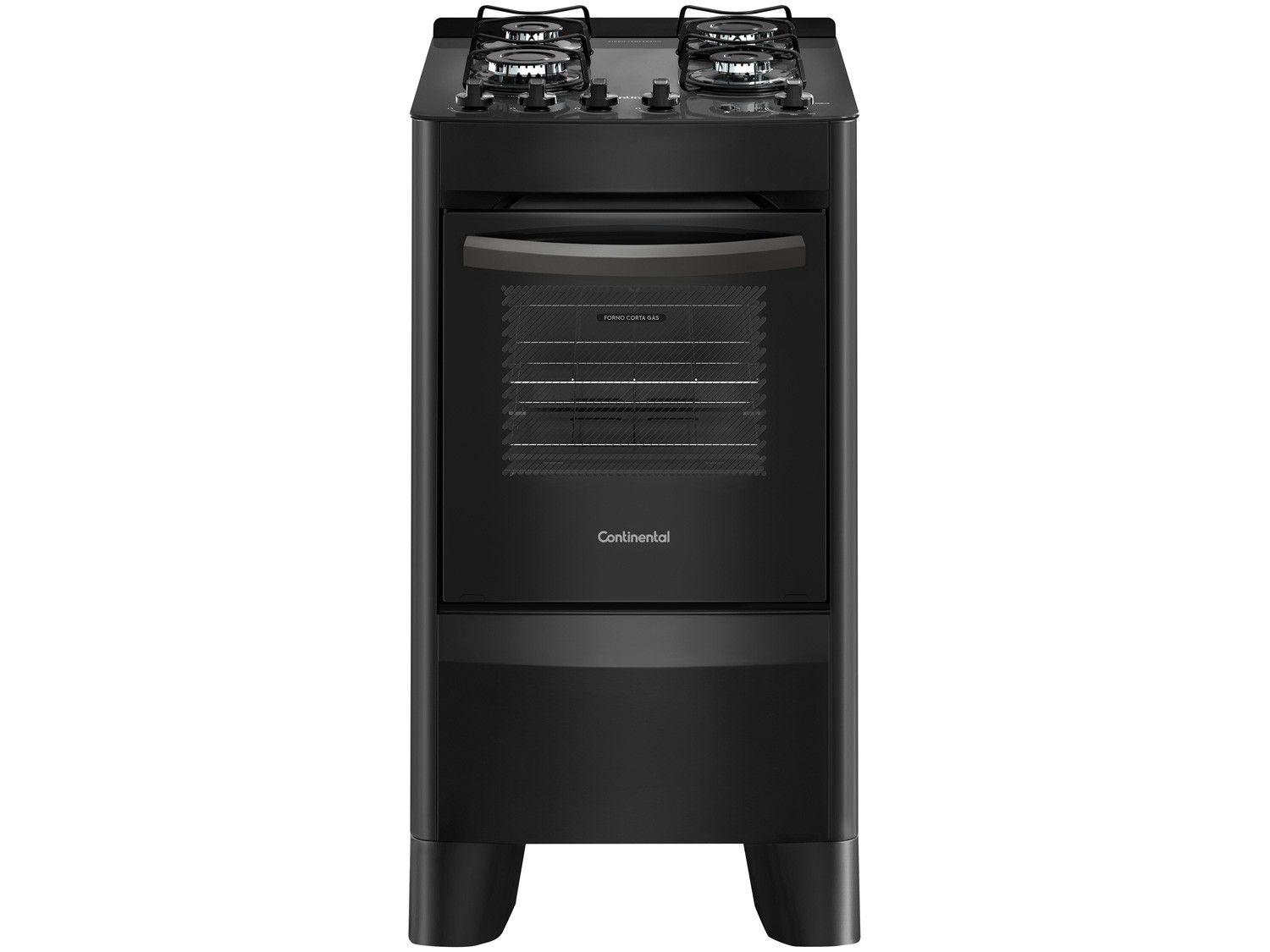 Fogão 4 Bocas Mesa de Vidro Continental Preto - Acendimento Automático FC4VP