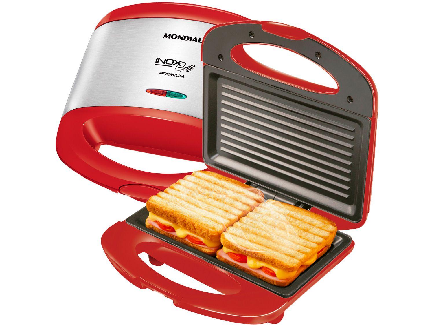 Sanduicheira/Grill Mondial Premium S-19 - Vermelho e Inox 800W Antiaderente