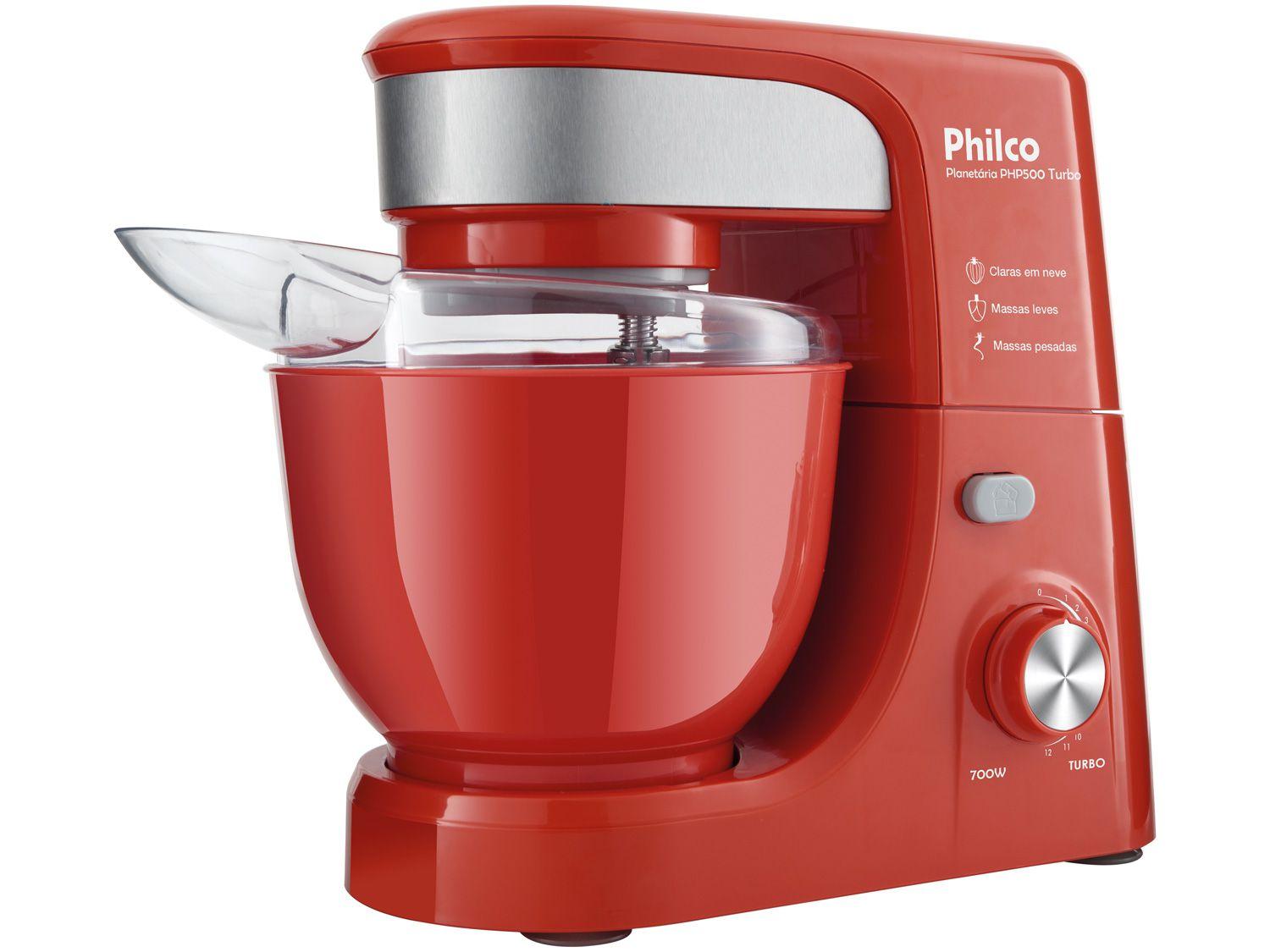 Batedeira Planetária Philco Vermelha 700W - Turbo PHP500V 12 Velocidades