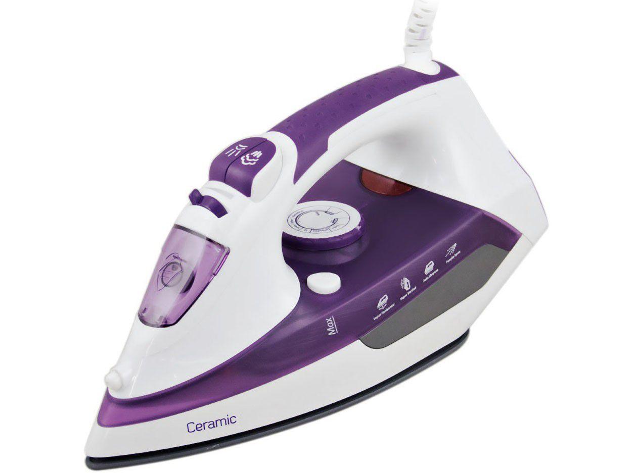Ferro de Passar Roupa a Vapor Mondial - Ceramic Express F-40 Branco e Roxo