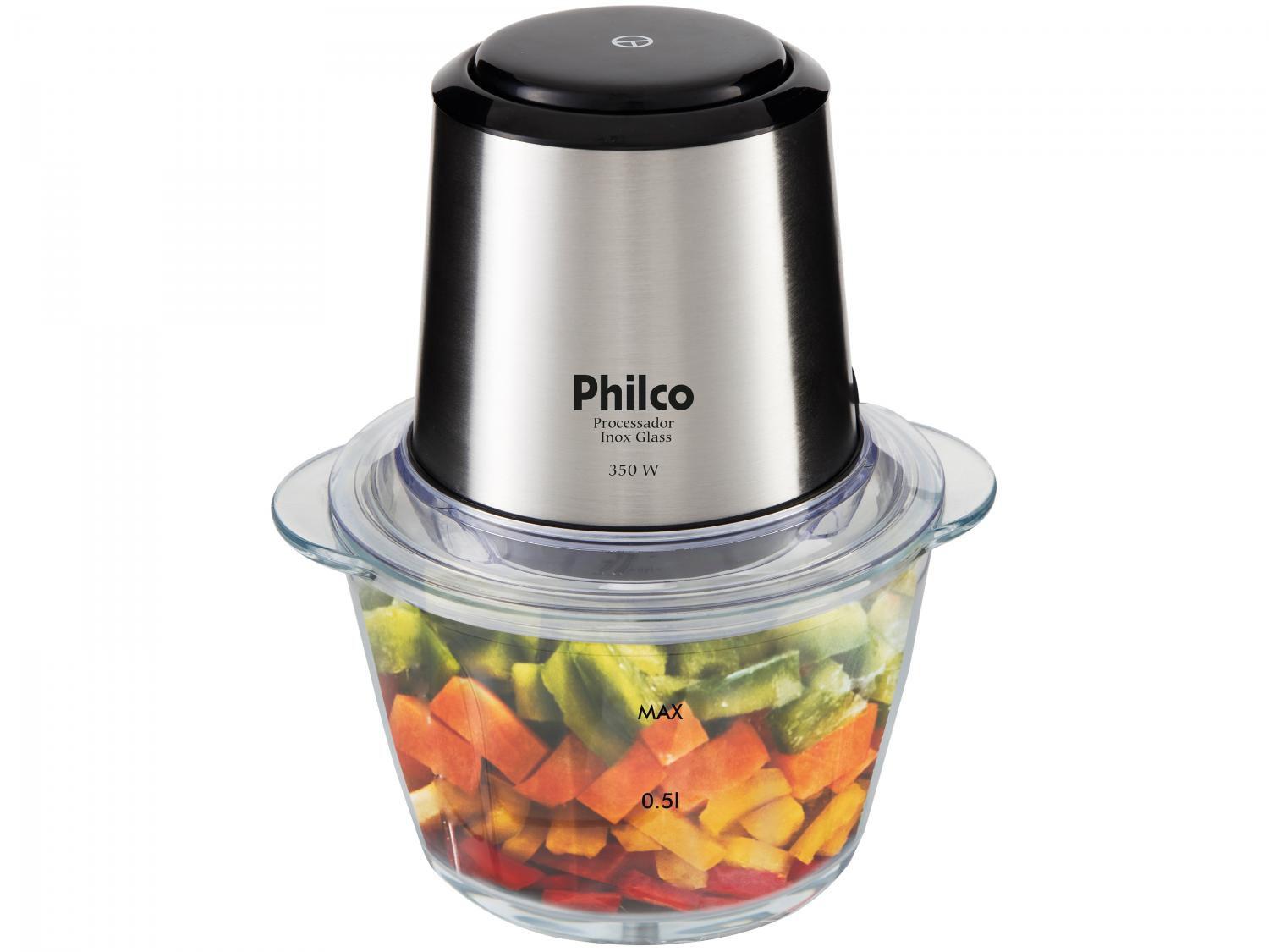Mini Processador de Alimentos Philco - PPS01I Inox Glass 2 em 1 Copo de Vidro 350W